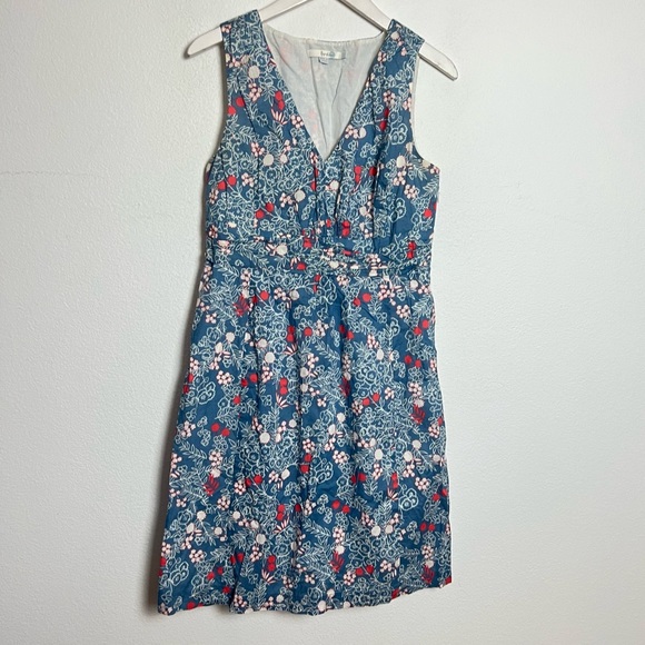 Boden Dresses & Skirts - Boden Blue Red Floral Cotton V Neck Midi Dress Size 8 Medium